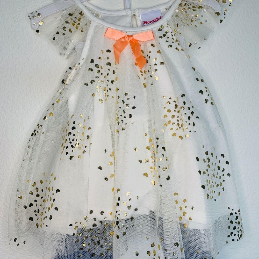 Nannette Girl’s Set White Gold Dress+ Pants